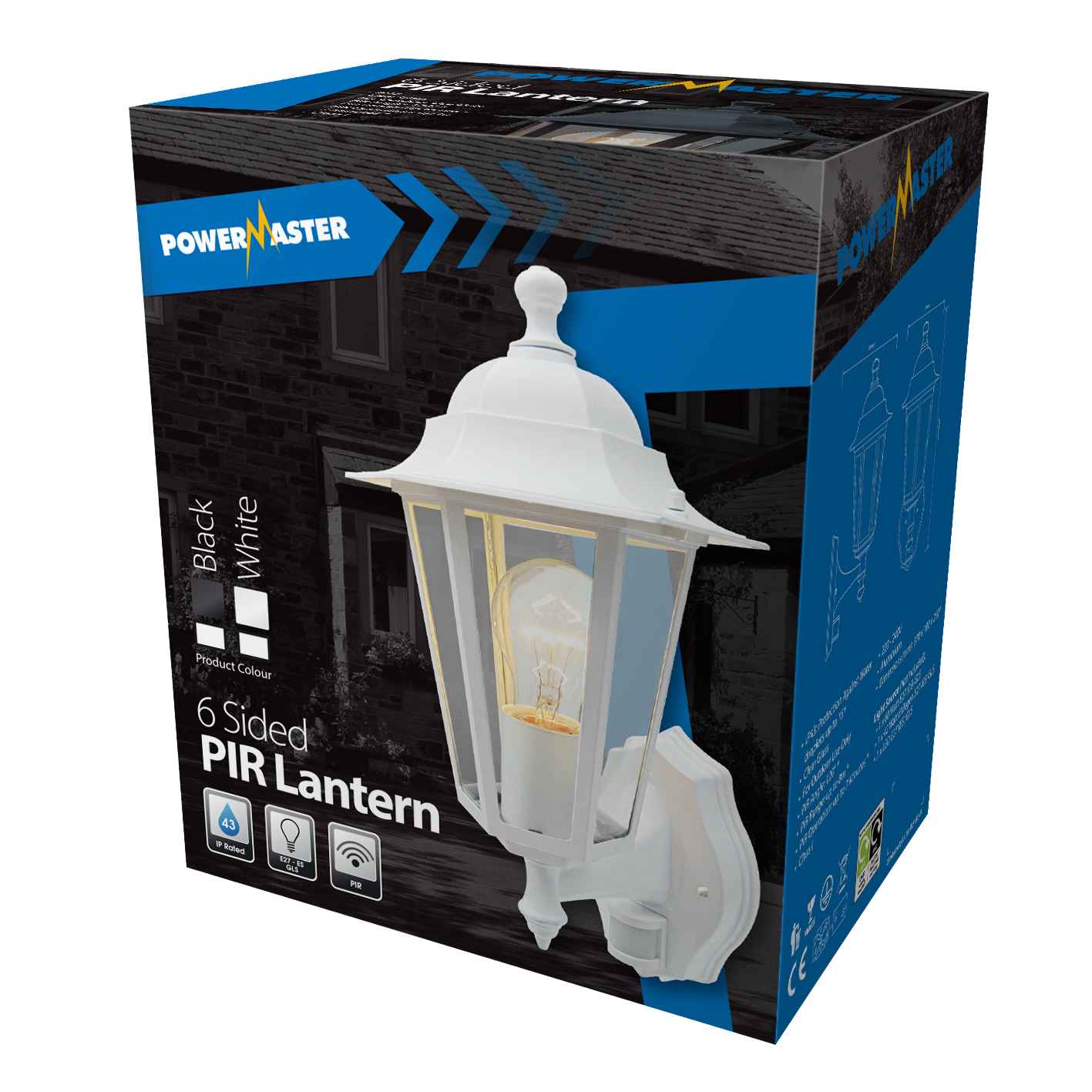 PowerMaster 6 Sided White PIR Lantern